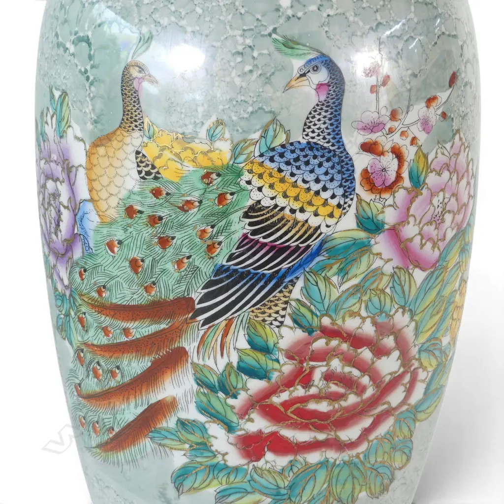 LARGE CHINESE PORCLAIN VASE PEACOCK & FLORAL DECORATION H620MM Image 1++