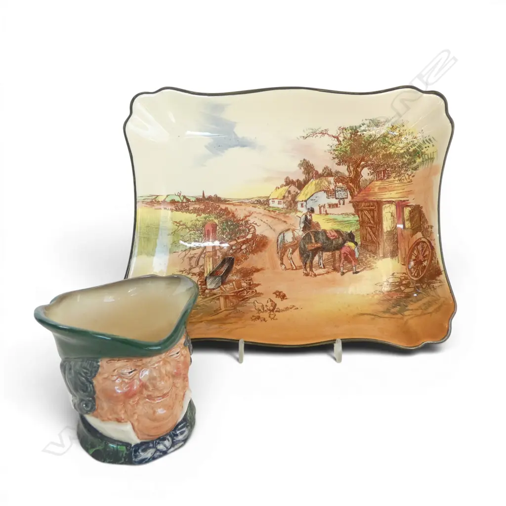 ROYAL DOULTON RUSTIC ENGLAND PLATE + CHARACTER JUG W.230mm Image 1++
