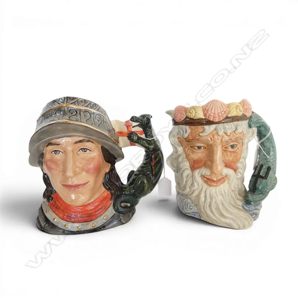 2 LARGE SIZE ROYAL DOULTON CHARACTER JUGS ST GEORGE &NEPTUNE H180MM Image 1++