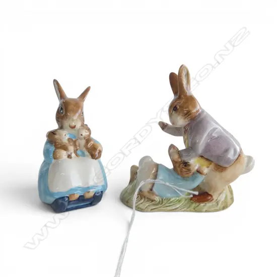 2 BESWICK BEATRIX POTTER FIGURINES; 'Mrs Rabbit & Bunnies' & Mr Benjamin Bunny', H.90/100mm, brown backstamp