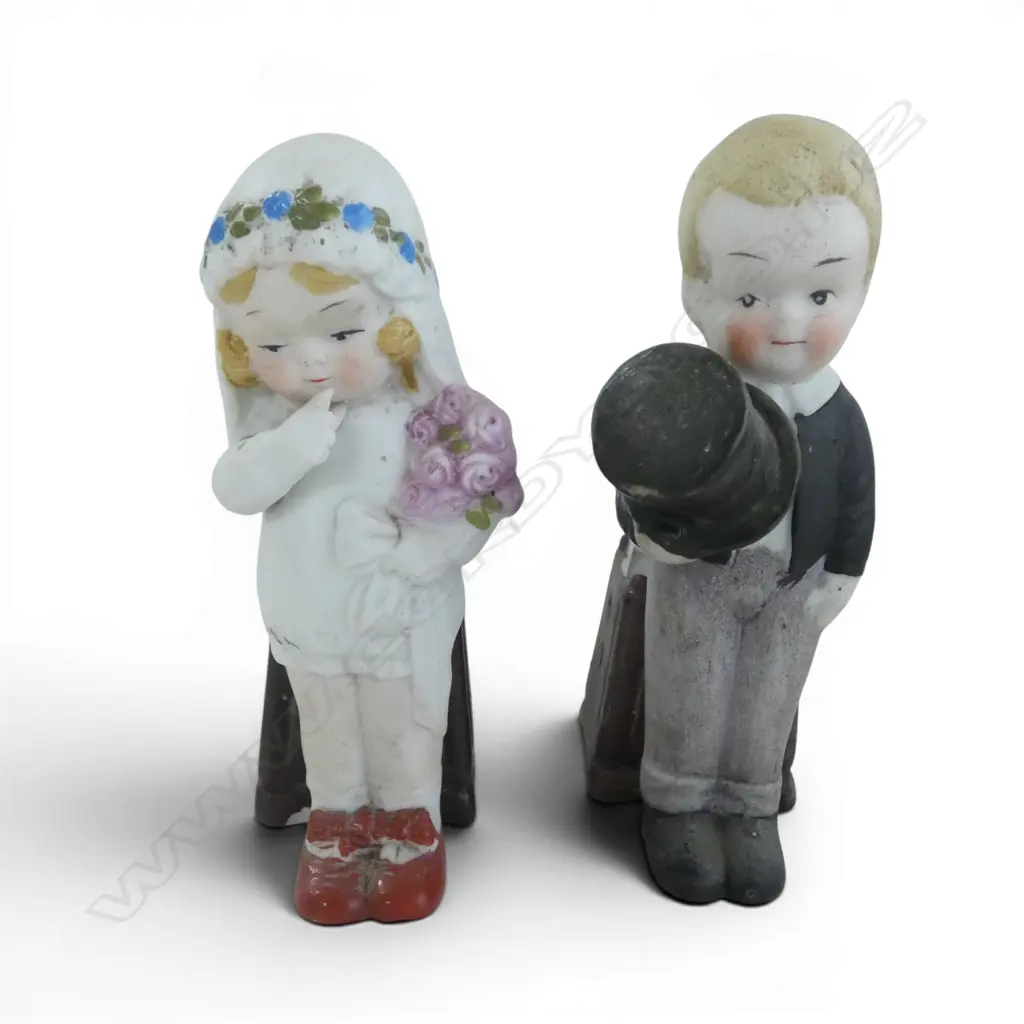 2 VINTAGE BISQUE BRIDE & GROOM FIGURINES, H.100mm Image 1++