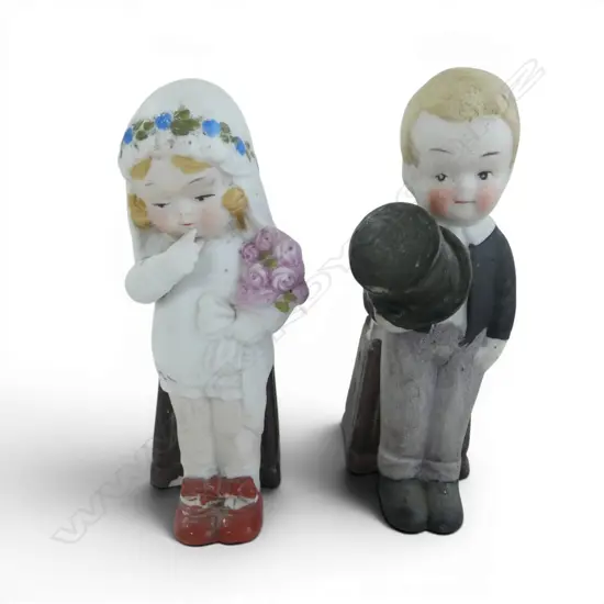2 VINTAGE BISQUE BRIDE & GROOM FIGURINES, H.100mm