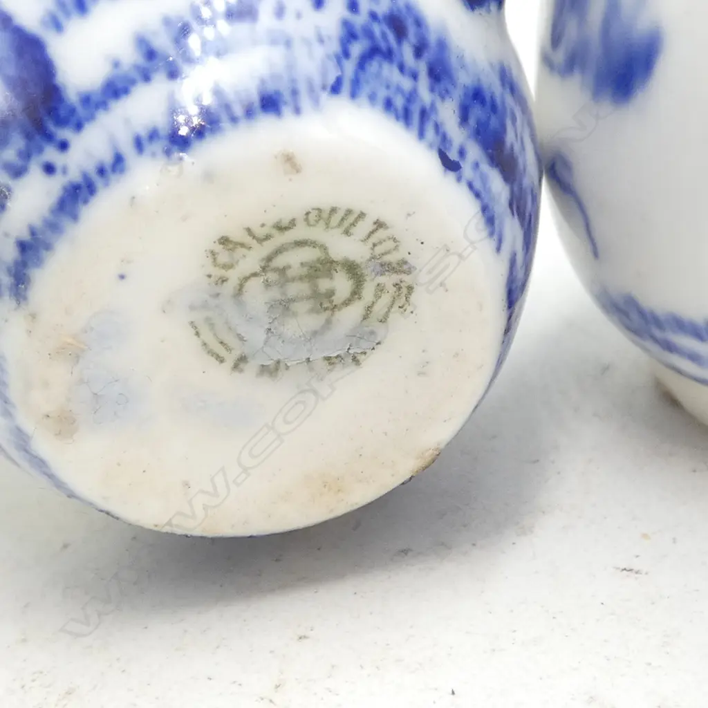 4 ROYAL DOULTON BLUE FLAMBE MINIATURES; squirrel, owl & lambs, H.40-60mm, 1 handle broken Image 1++