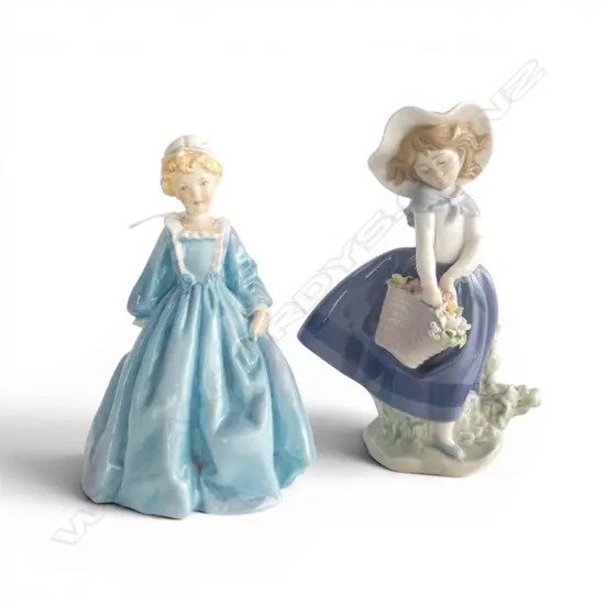 ROYAL WORCESTER 'GRANDMOTHERS DRESS' + LLADRO GIRL w. FLOWERS #5222 H.180mm