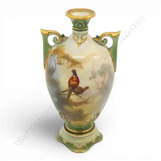 ROYAL WORCESTER PHEASANT VASE signed W. Powell, probable lid missing H.220mm