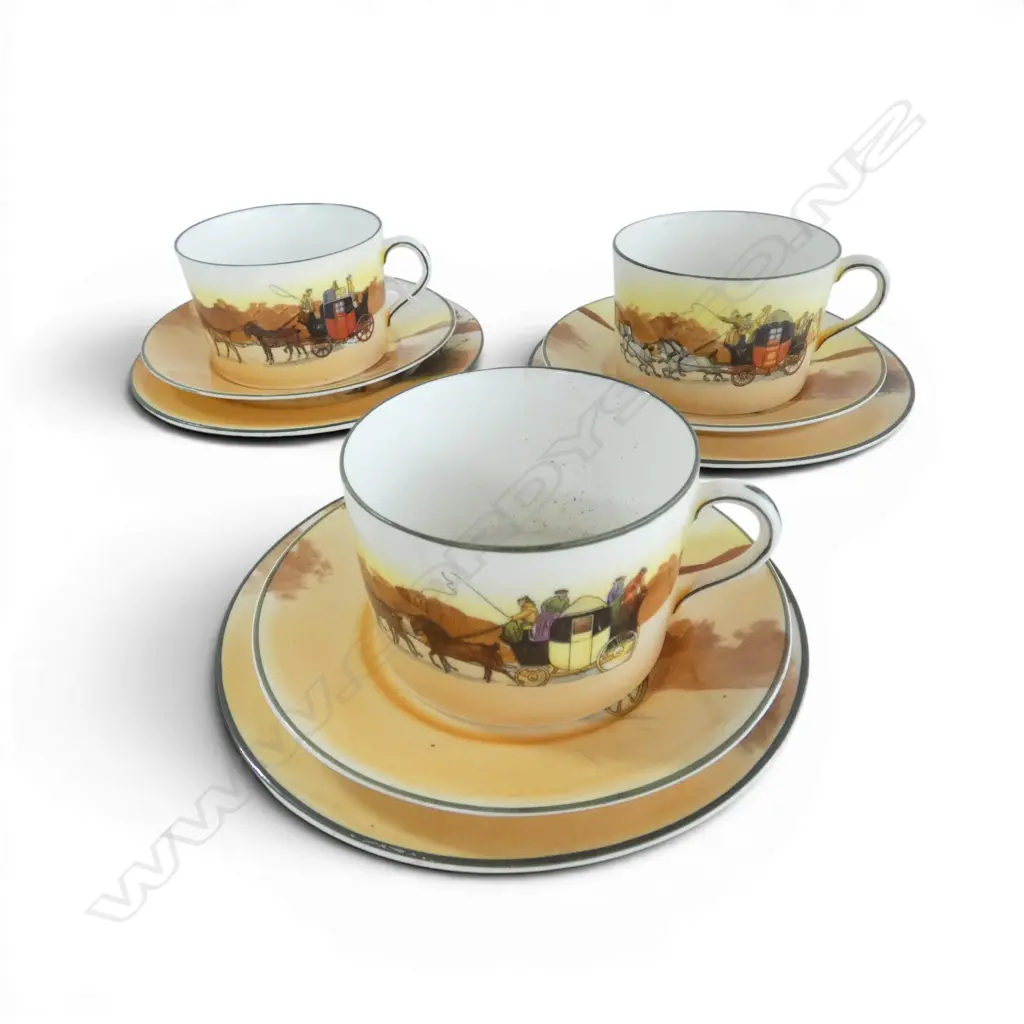 3 ROYAL DOULTON COACHING DAYS TRIOS one yellow carriage  Image 1++