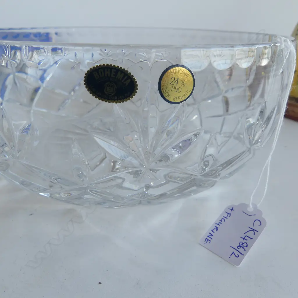 BOHEMIA CRYSTAL BOWL H.100mm, 230mm dia + ITALIAN FIGURINE H.180mm Image 1++