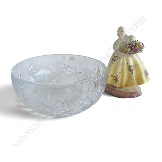 BOHEMIA CRYSTAL BOWL H.100mm, 230mm dia + ITALIAN FIGURINE H.180mm