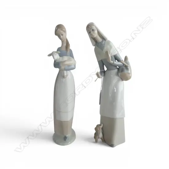 2 LLADRO LADY FIGURINES; LADY & LAMB + LADY & PUPPY H.270mm