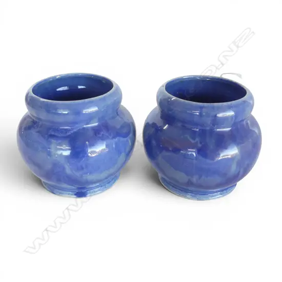 PR AMBRICO / CROWN LYNN BLUE GLAZED VASES H.105mm