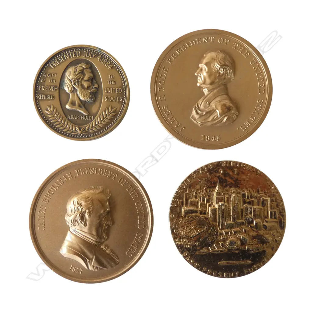 4 AMERICAN BRONZE TOKENS 75mm dia Image 1++