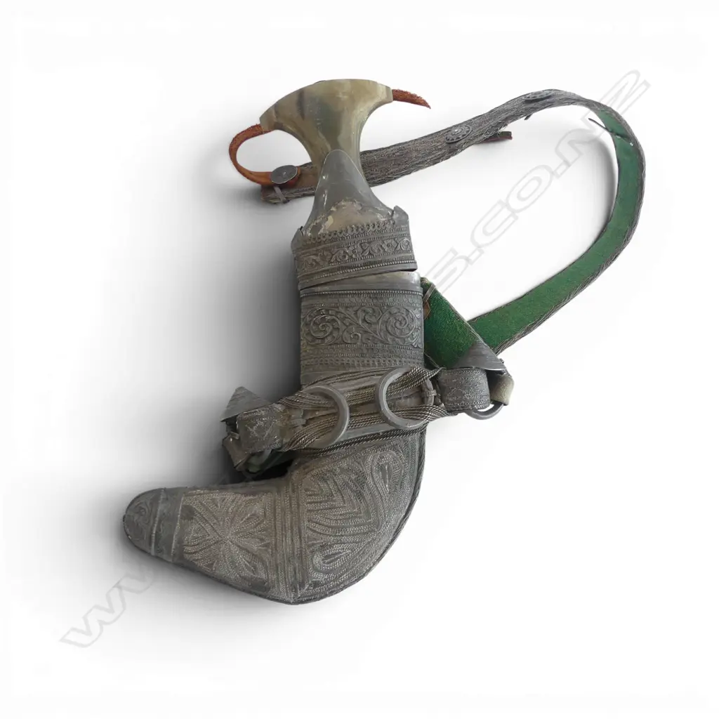 OLD OMANI SILVER? & CARVED HORN JAMBYA DAGGER H.330mm Image 1++