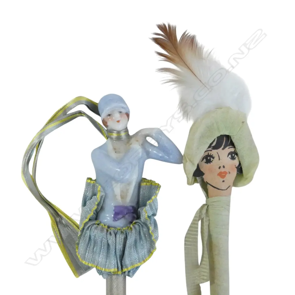 VINTAGE HALF DOLL TOPPED DUSTER & RIBBON BOUND PENCIL Image 1++