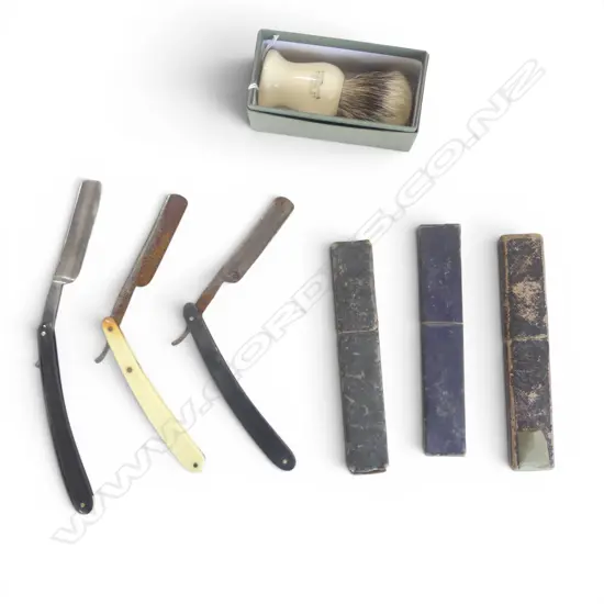 3 CUT THROAT RAZORS + BADGER SHAVING BRUSH