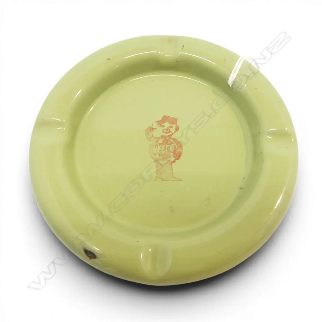 "Necco' enamelled iron ashtray, green with red printed Necco man. Dia.155mm Image 1++