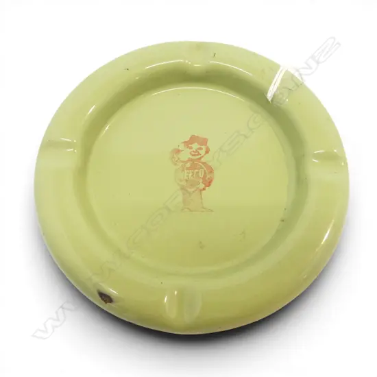 "Necco' enamelled iron ashtray, green with red printed Necco man. Dia.155mm