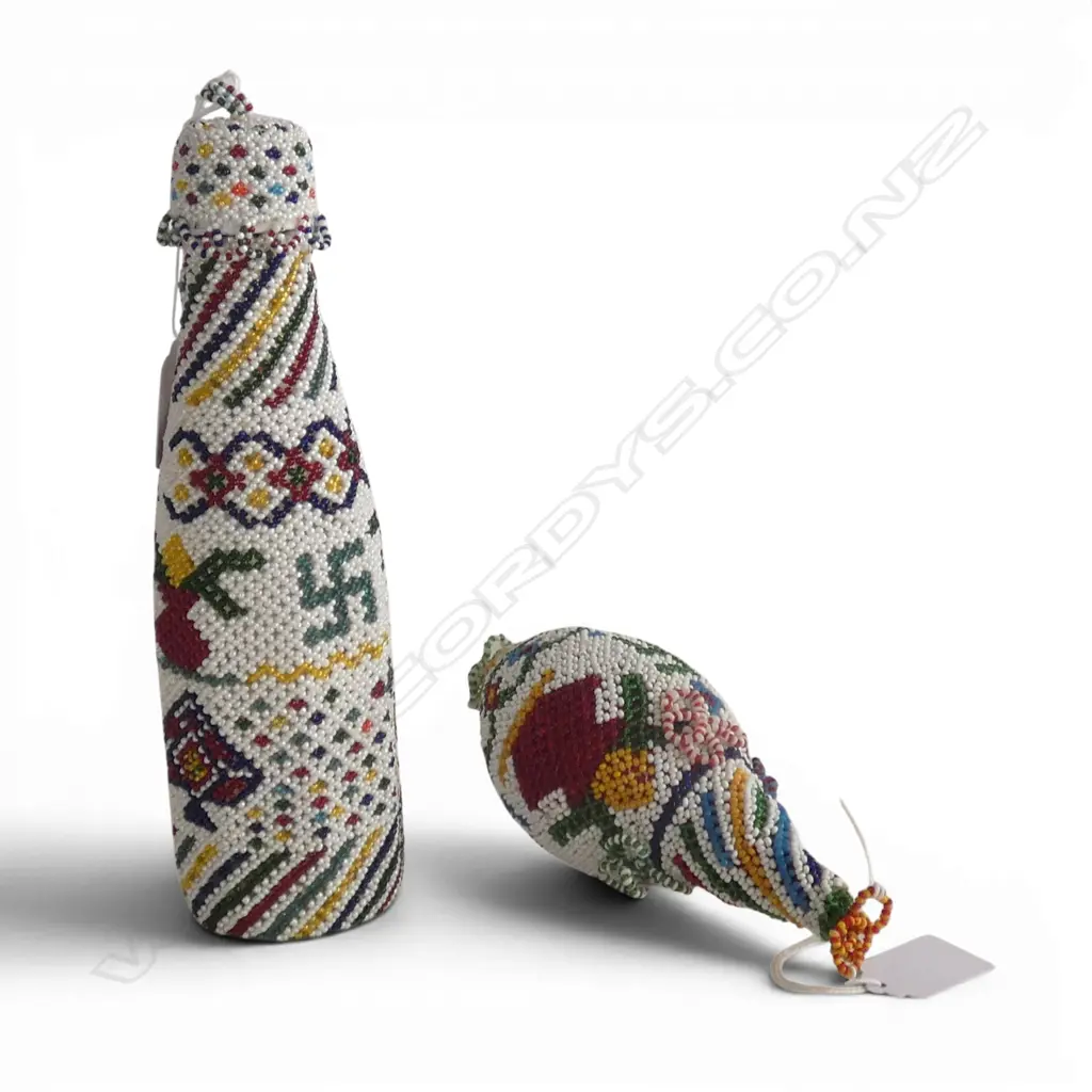 GHUJARAT BEADWORK COVERED GOURD & BOTTLE L160 & 220MM Image 1++
