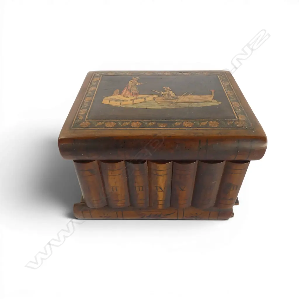 MARQUETRY BOX OF SAILOR & LADY w. hidden compartment 150x120x110mm Image 1++