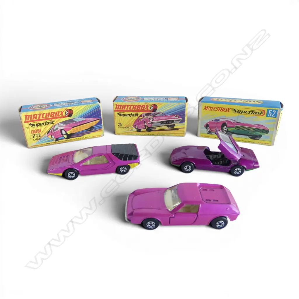 3 BOXED MATCHBOX MODELS; ALFA CARABO, DODGE CHARGER MKII, LOTUS EUROPA Image 1++