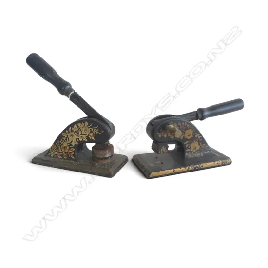 2 VICTORIAN CAST IRON EMBOSSERS as used for public seals etc. 1 with no embossing plates