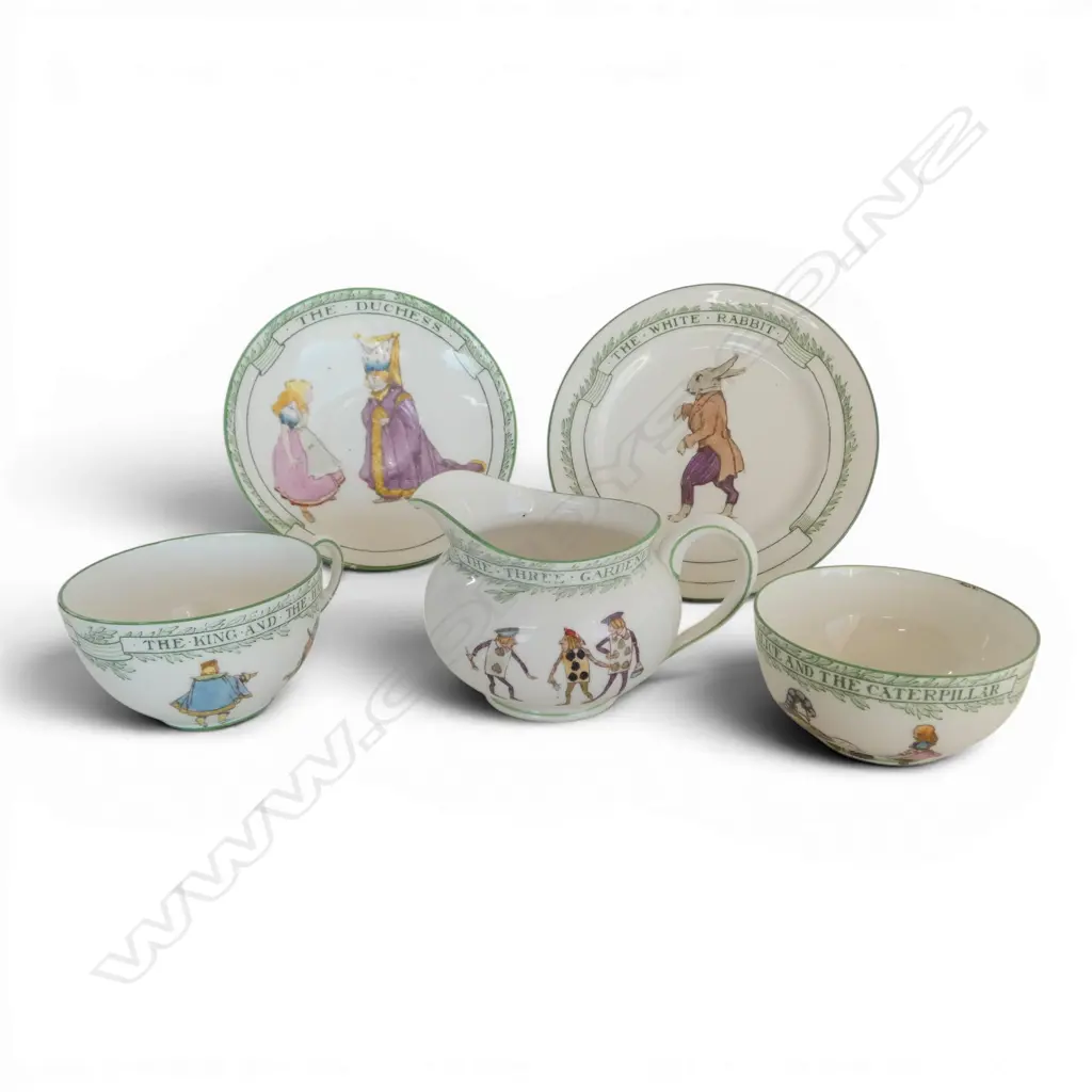 1920/30s ROYAL DOULTON ALICE & WONDERLAND PART TEASET; C/S/P, MILK & SUGAR Image 1++