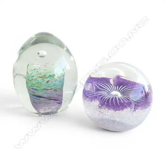 2 CAITHNESS ART GLASS PAPERWEIGHTS 'FLEUR' & 'PETUNIA'