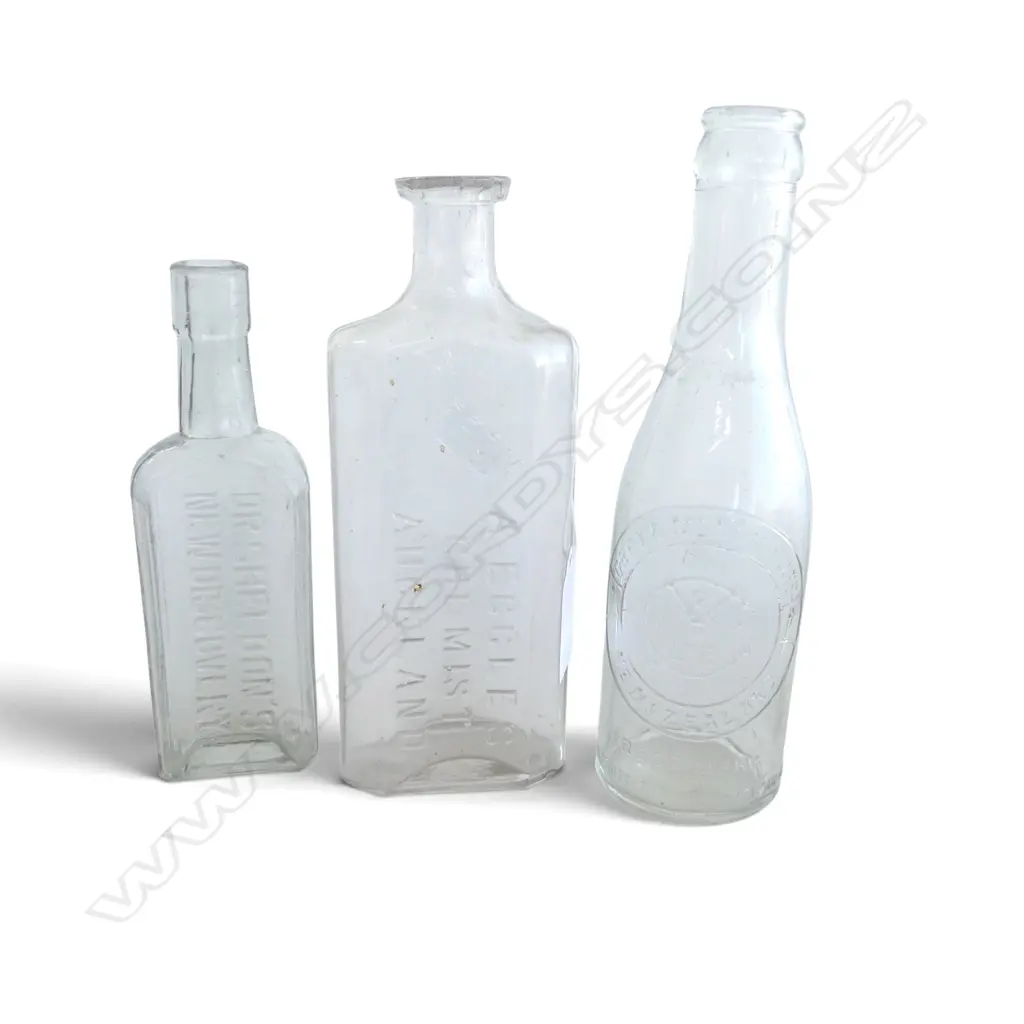 3 VINTAGE GLASS BOTTLES H.200mm Image 1++