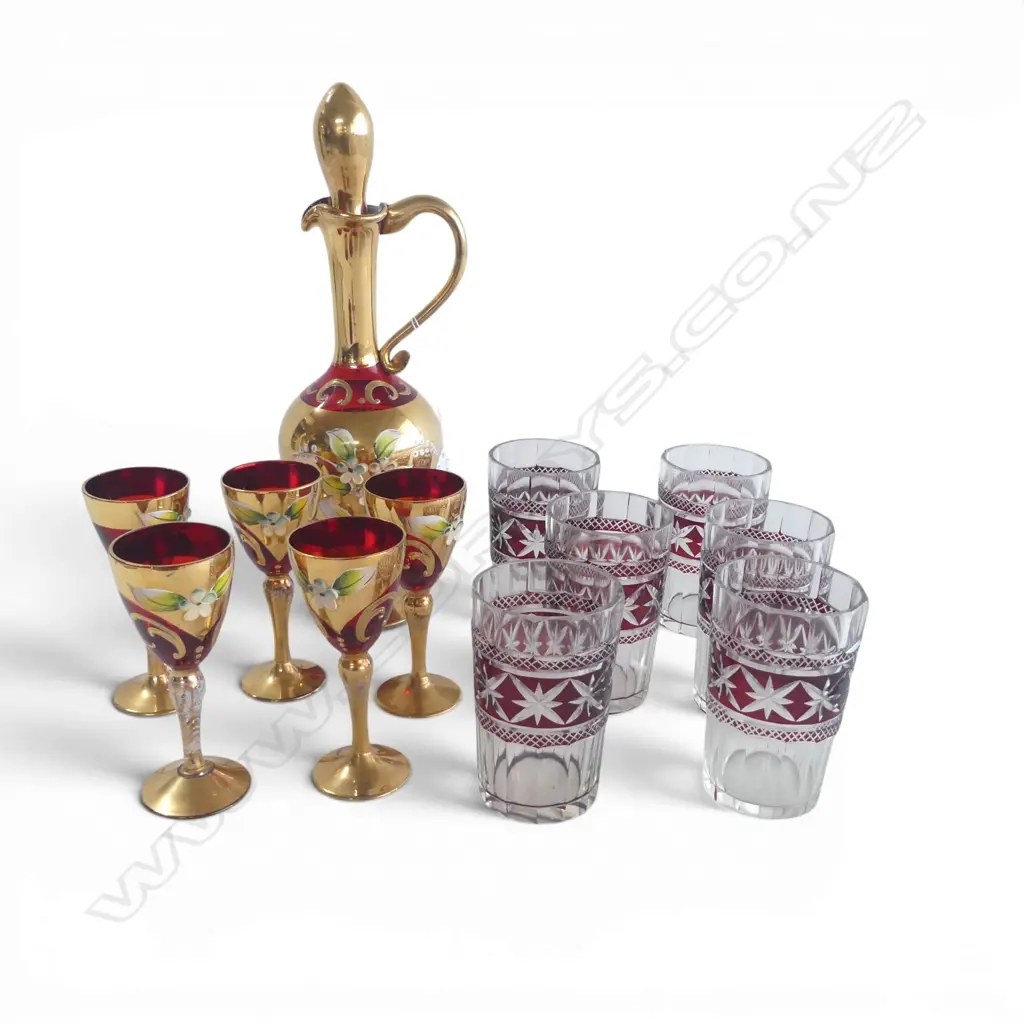 MURANO DECANTER H.290mm & 5 GLASSES + SET OF 6 GLASSES H.100mm Image 1++