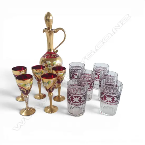 MURANO DECANTER H.290mm & 5 GLASSES + SET OF 6 GLASSES H.100mm