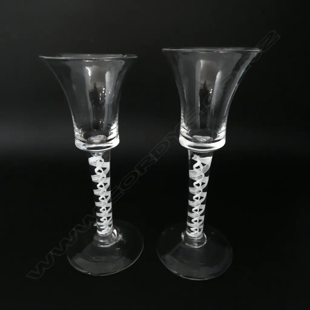 PR ANTIQUE multi white TWIST STEM DRINKING GLASSES 1 with small chip H.150mm approx. Image 1++
