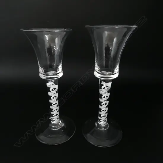 PR ANTIQUE multi white TWIST STEM DRINKING GLASSES 1 with small chip H.150mm approx.
