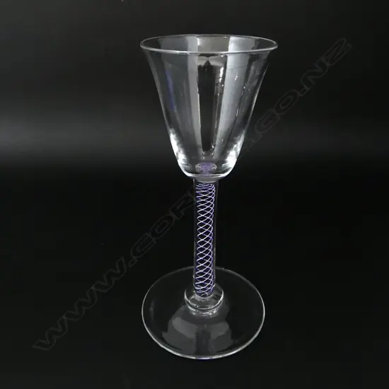 ANTIQUE 3 colour TWIST STEM DRINKING GLASS white red blue twists H.164mm