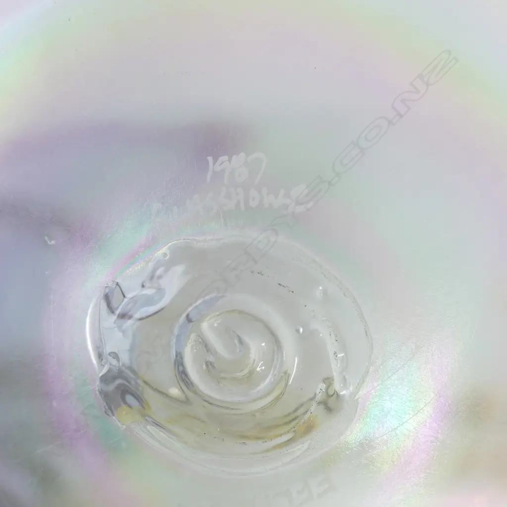 ERIC BRAKKEN MOUTH BLOWN STUDIO GLASS ORB signed & dated 1987 Dia.160mm Image 1++