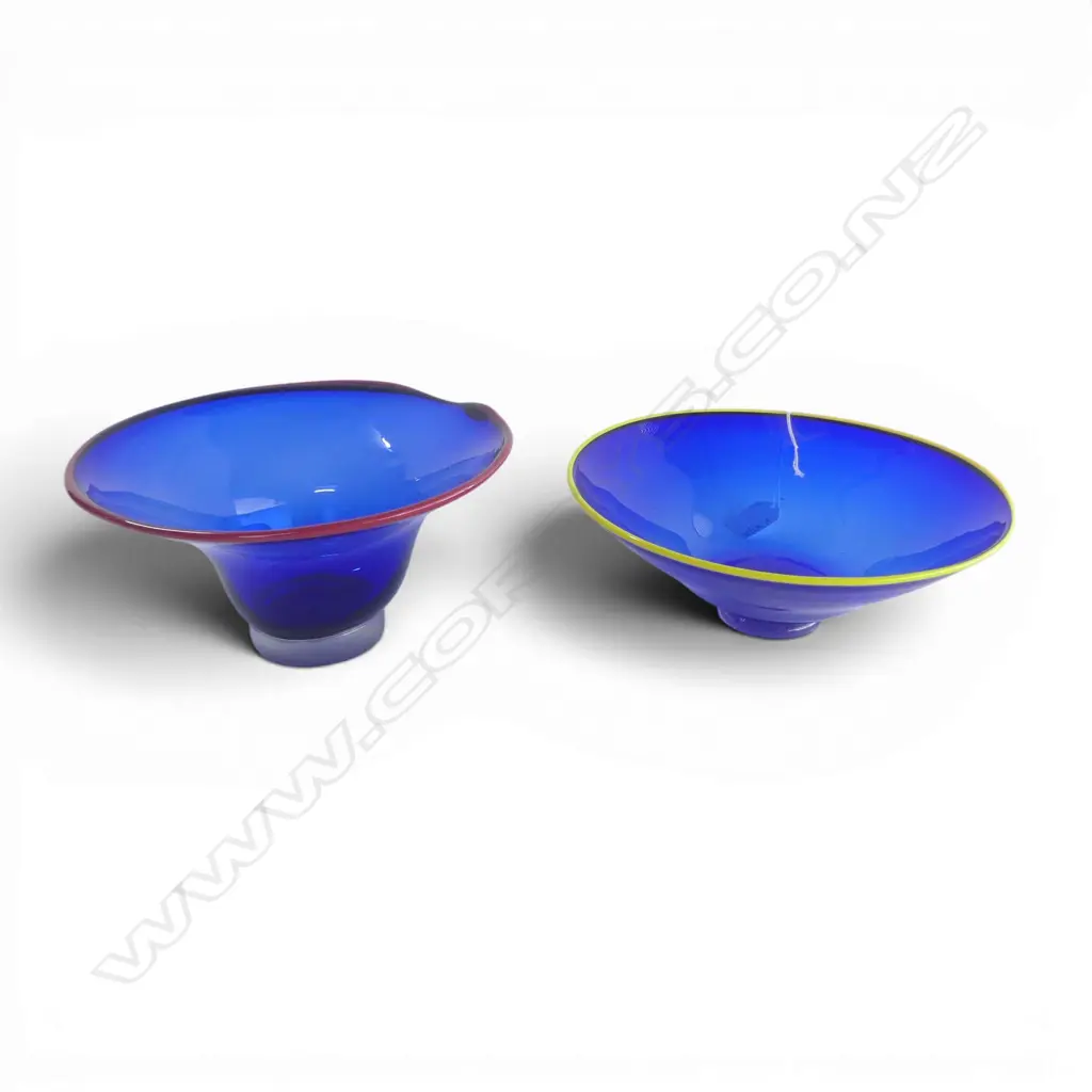 2 BLUE ART GLASS BOWLS 240 / 220mm dia Image 1++