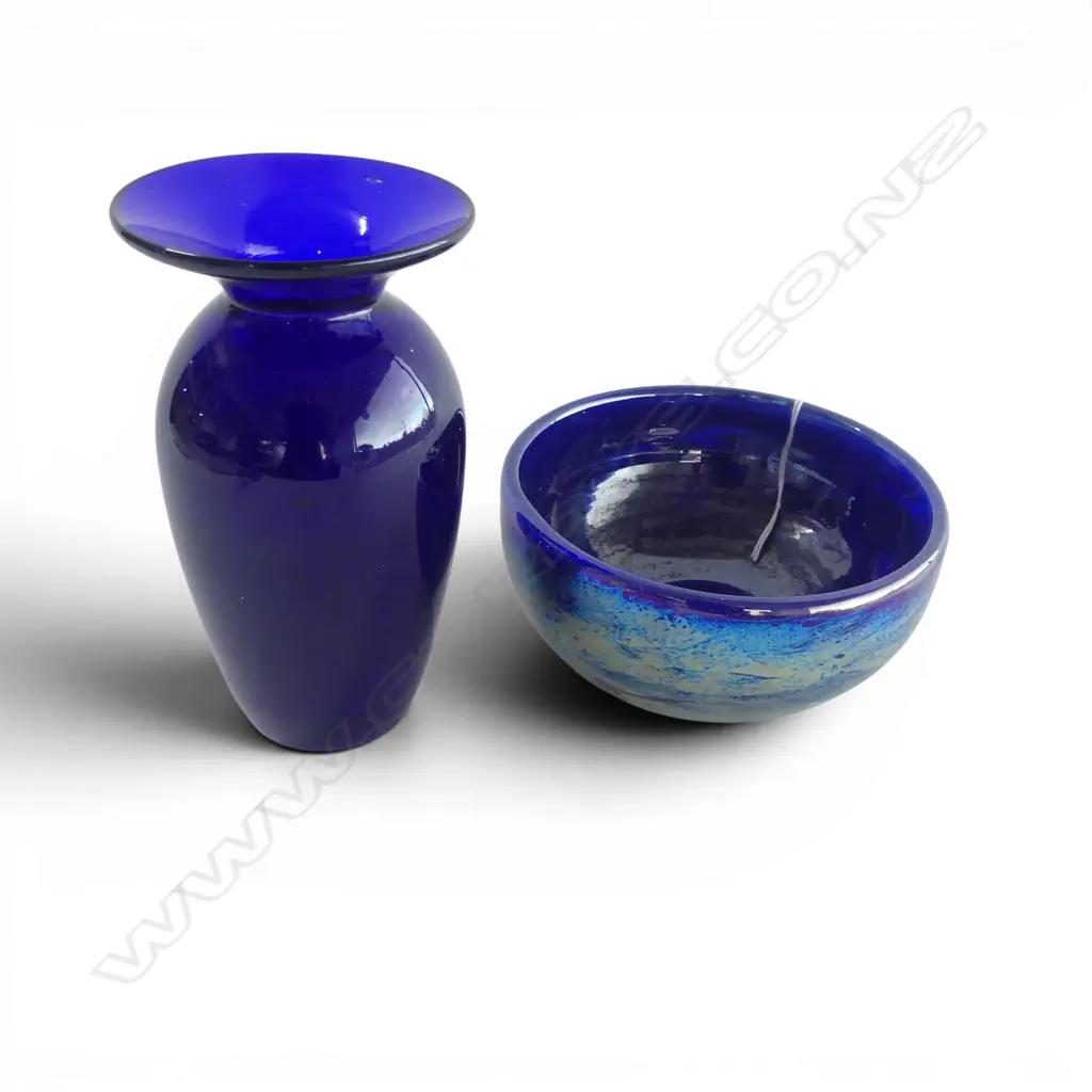 BLUE GLASS BOWL + VASE H.165mm Image 1++