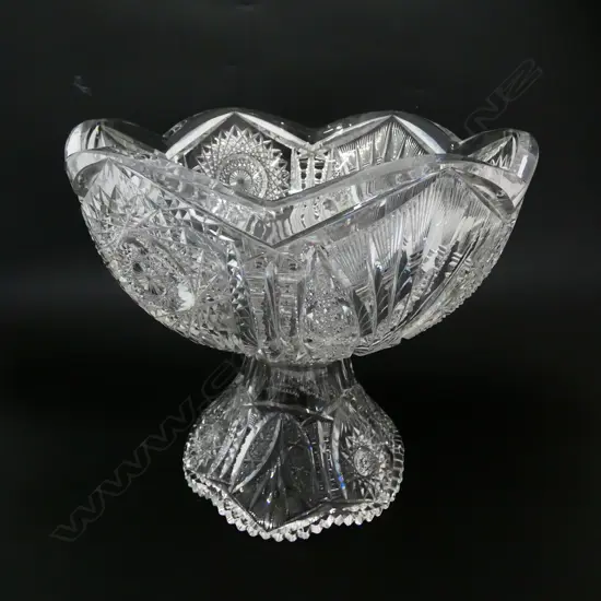 c.1880'S U.S.A. CUT CRYSTAL PUNCH BOWL ON STAND attributed to Tiffany H.290 W.300mm
