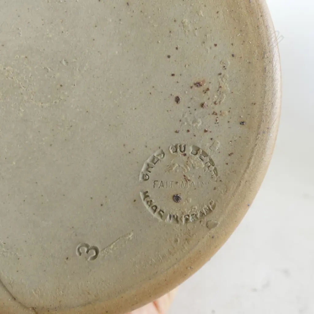 SALT GLAZED STONEWARE JUG (GRES DU BERRY FRANCE) & CROCK (HAIRLINES) H.190mm Image 1++