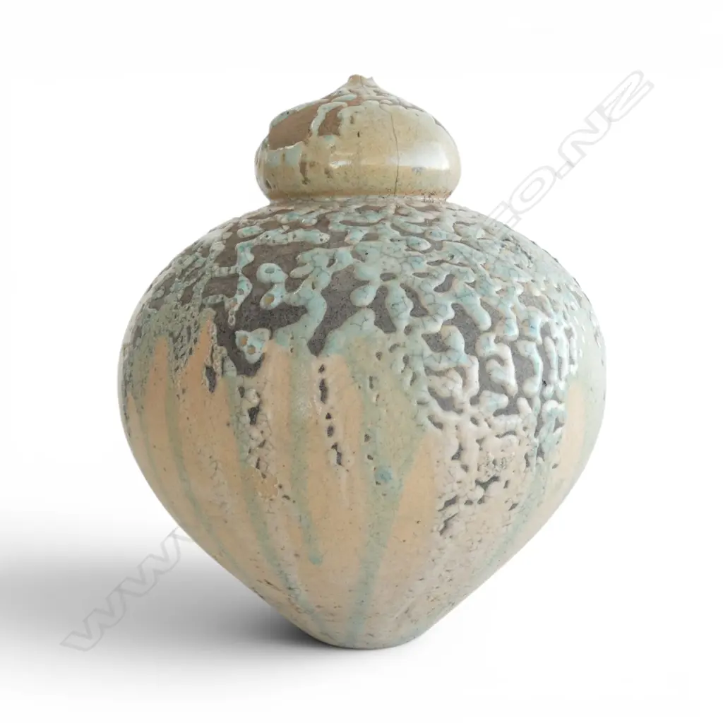 20thC NZ STUDIO POTTERY VASE w CUPOLA DOME, H.300mm, hairline crack to dome Image 1++
