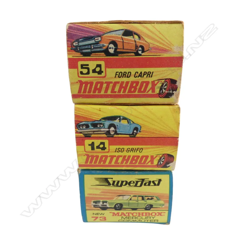 3 BOXED MATCHBOX MODELS; MERCURY COMMUTER, ISO GRIFO, FORD CAPRI Image 1++
