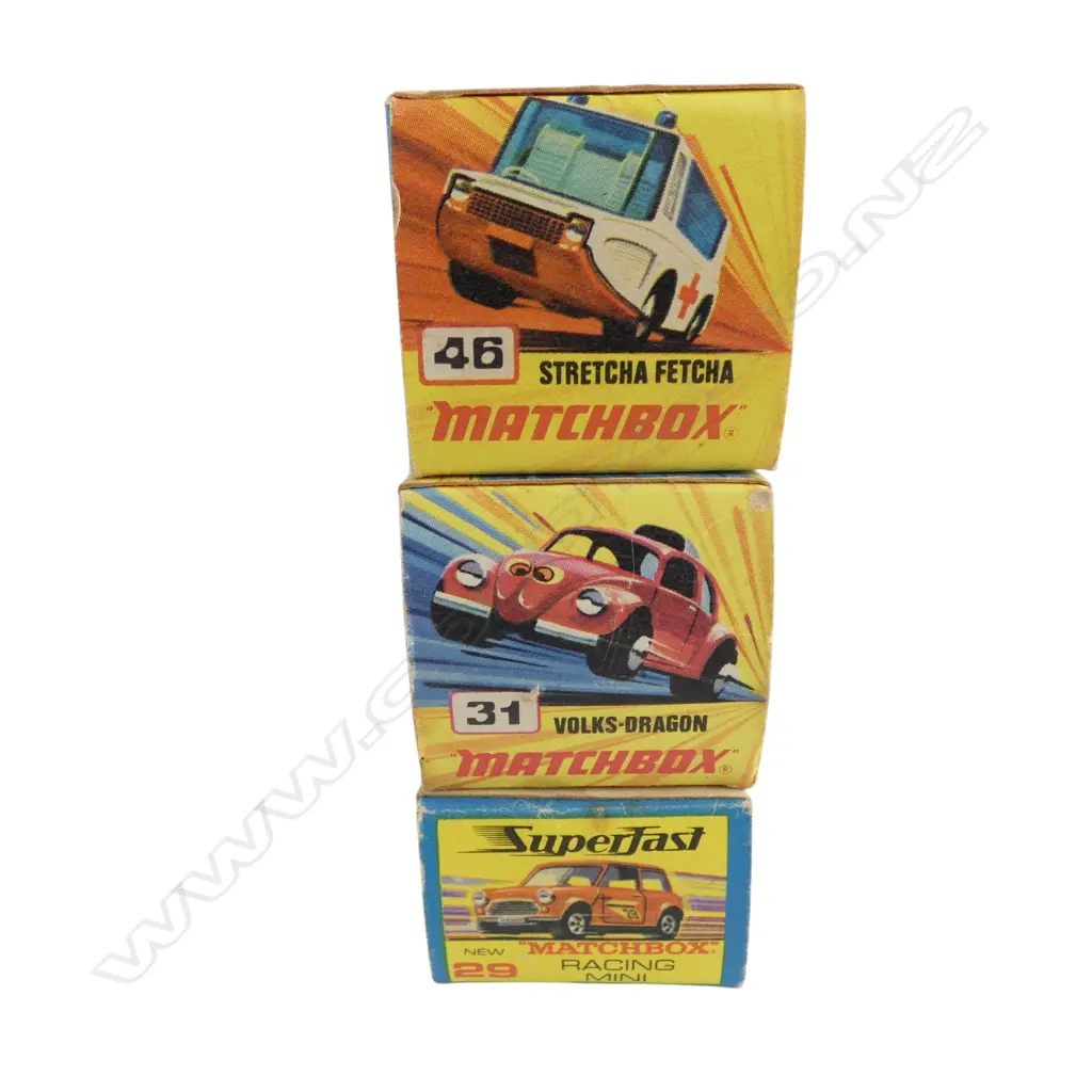 3 BOXED MATCHBOX MODELS; STETCHA FETCHA, RACING MINI, VOLKS-DRAGON Image 1++