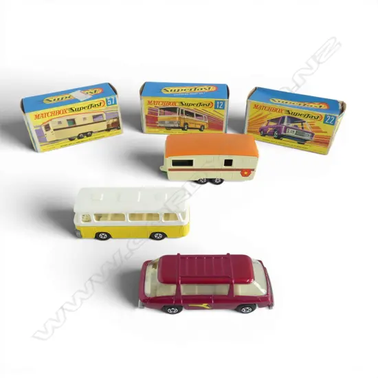 3 BOXED MATCHBOX MODELS; FREEMAN INTER-CITY COMMUTER, SETRA COACH, TRAILER CARAVAN