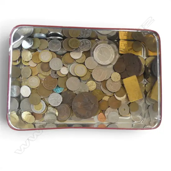 TIN OF ASSORTED WORLD COINS 