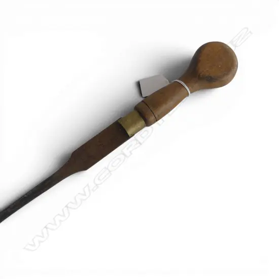 OLD VERY LONG WOODEN HANDLED SCREW DRIVER with brass ferrule. L.775mm