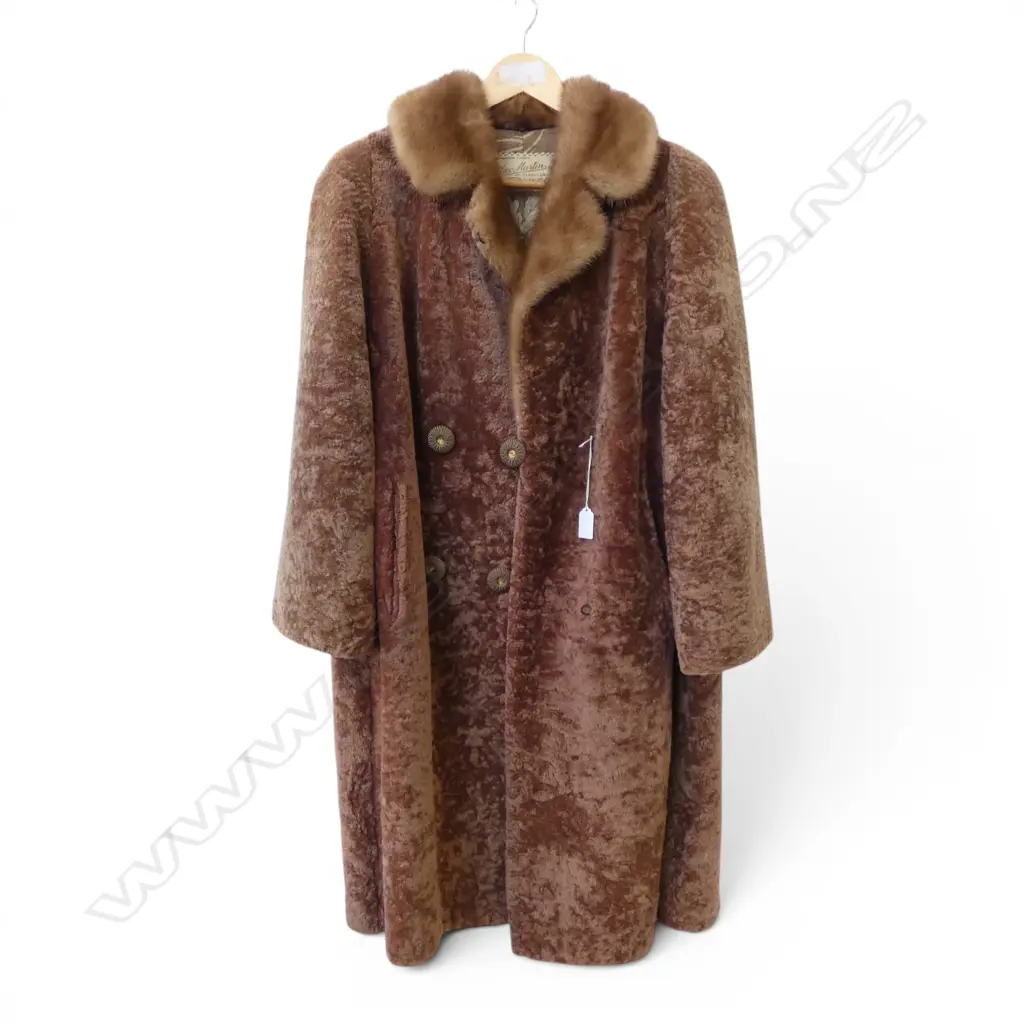 MAX MARTIN ASTRAKHAN WOOL COAT w. MINK COLLAR Image 1++