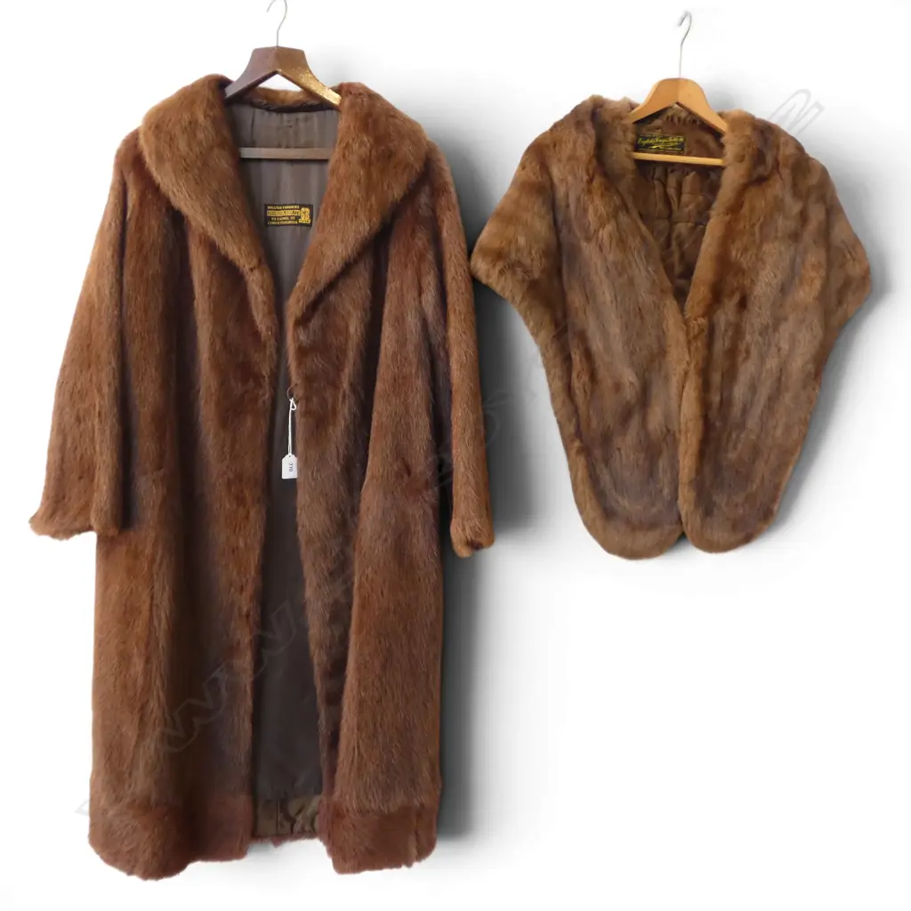 MASTER FURRIERS RABBIT FUR COAT + ENGLISH & FOREIGN FUR Co. STOLE  Image 1++