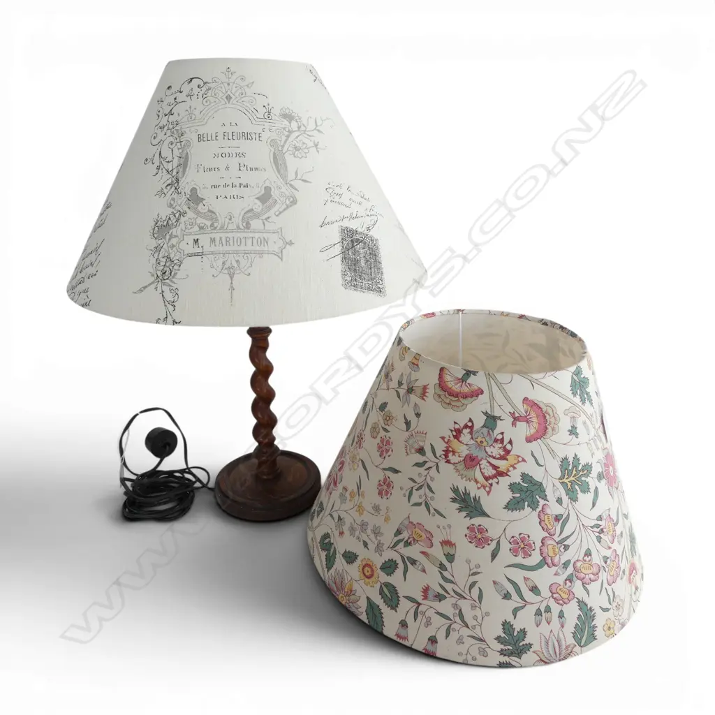 OAK BARLEY TWIST CANDLESTICK CONVERTED TABLE LAMP H.300mm + 2 SHADES Image 1++