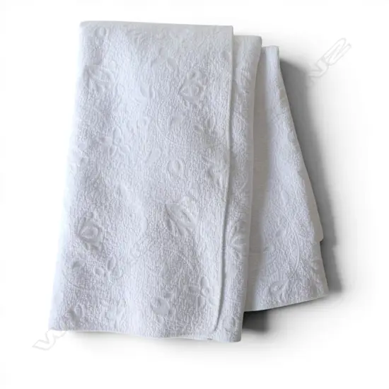 SAVONNA KING OR SUPERKING  WHITE FLORAL EMBOSSED BEDSPREAD,SOME SMALL MARKS, 2800 X 2700MM