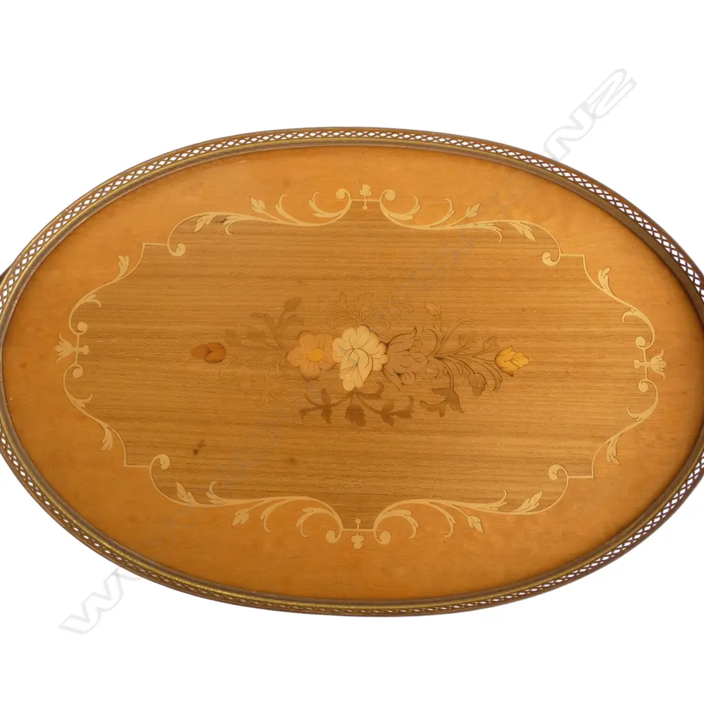 2 SIDE TABLES H.520mm + ITALIAN INLAID OVAL TRAY 515x310mm Image 1++