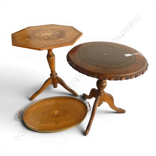 2 SIDE TABLES H.520mm + ITALIAN INLAID OVAL TRAY 515x310mm