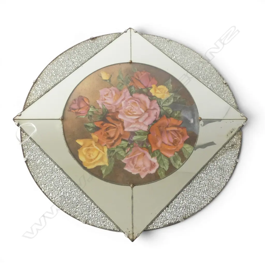 DECO WALL MIRROR w CENTRAL FLORAL DESIGN. Dia.400mm Image 1++